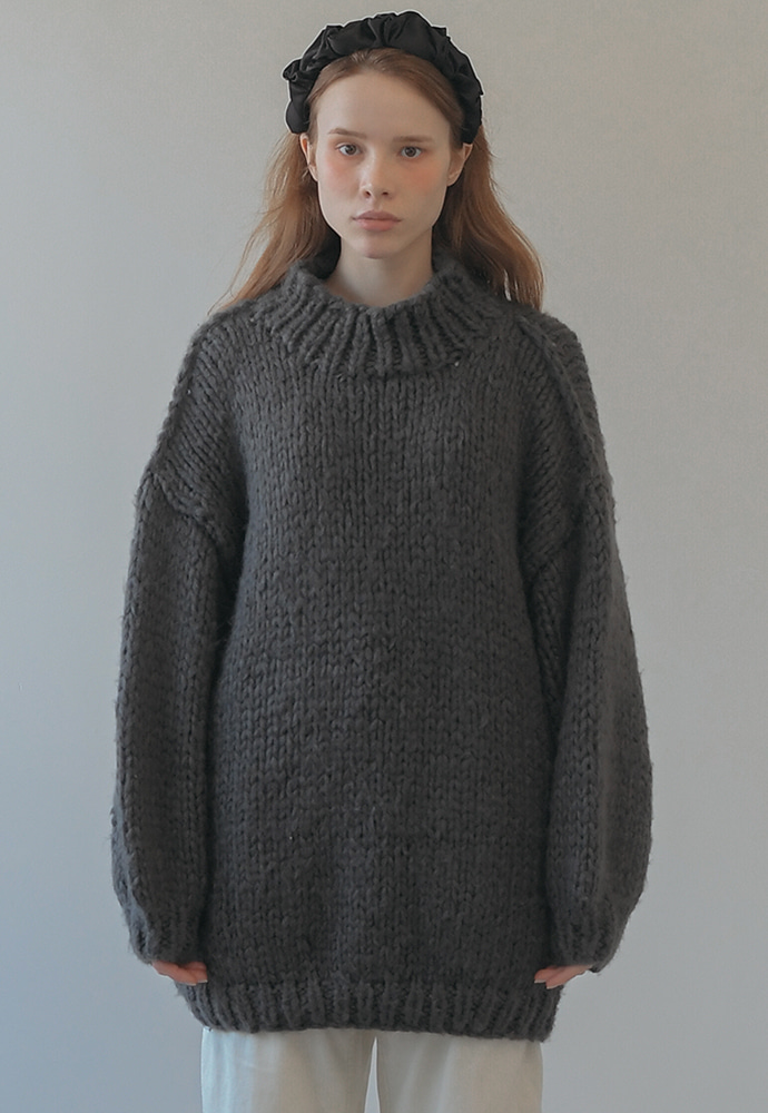 fluffy mohair wool blend handmade knit-gray gray